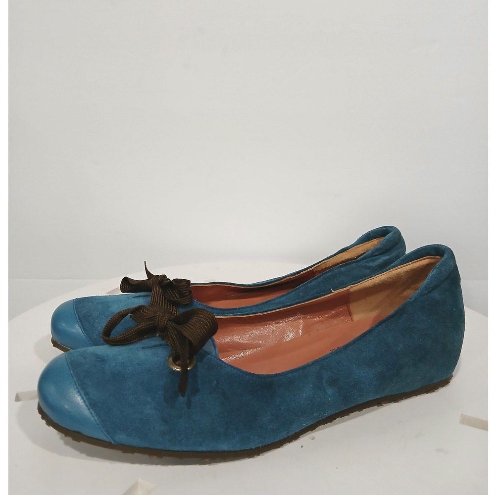 Peter Kent Teal Suede Ballet Flats‎ Bow Made In Italy Women Shoes Size 37 US 6.5